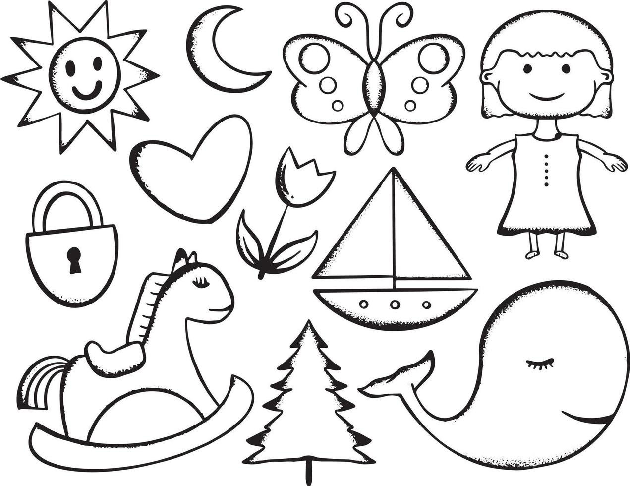 collezione disegnata a mano per bambini doodle illustrazione per adesivi poster ecc vettore
