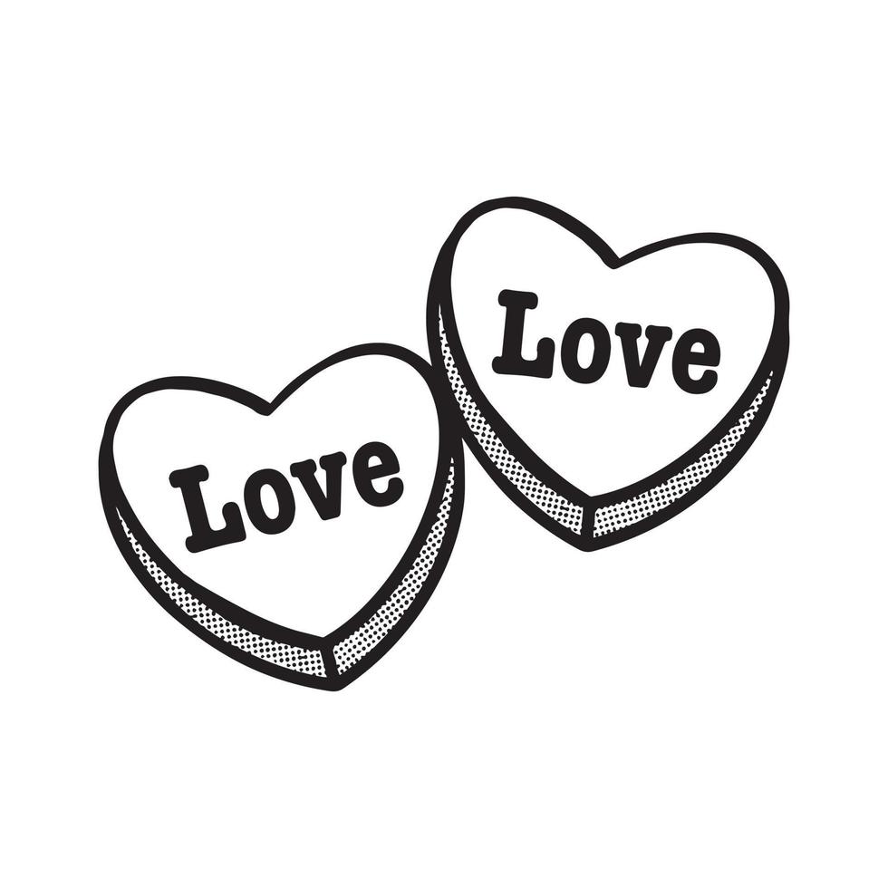 illustrazione disegnata a mano di doodle delle coppie di amore del cuore per il manifesto degli autoadesivi del tatuaggio ecc vettore