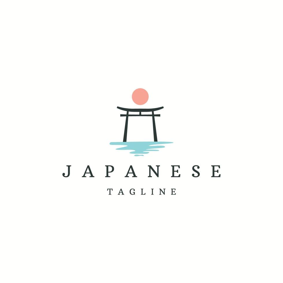 vettore piatto del modello di progettazione dell'icona del logo del Giappone del portone di torii