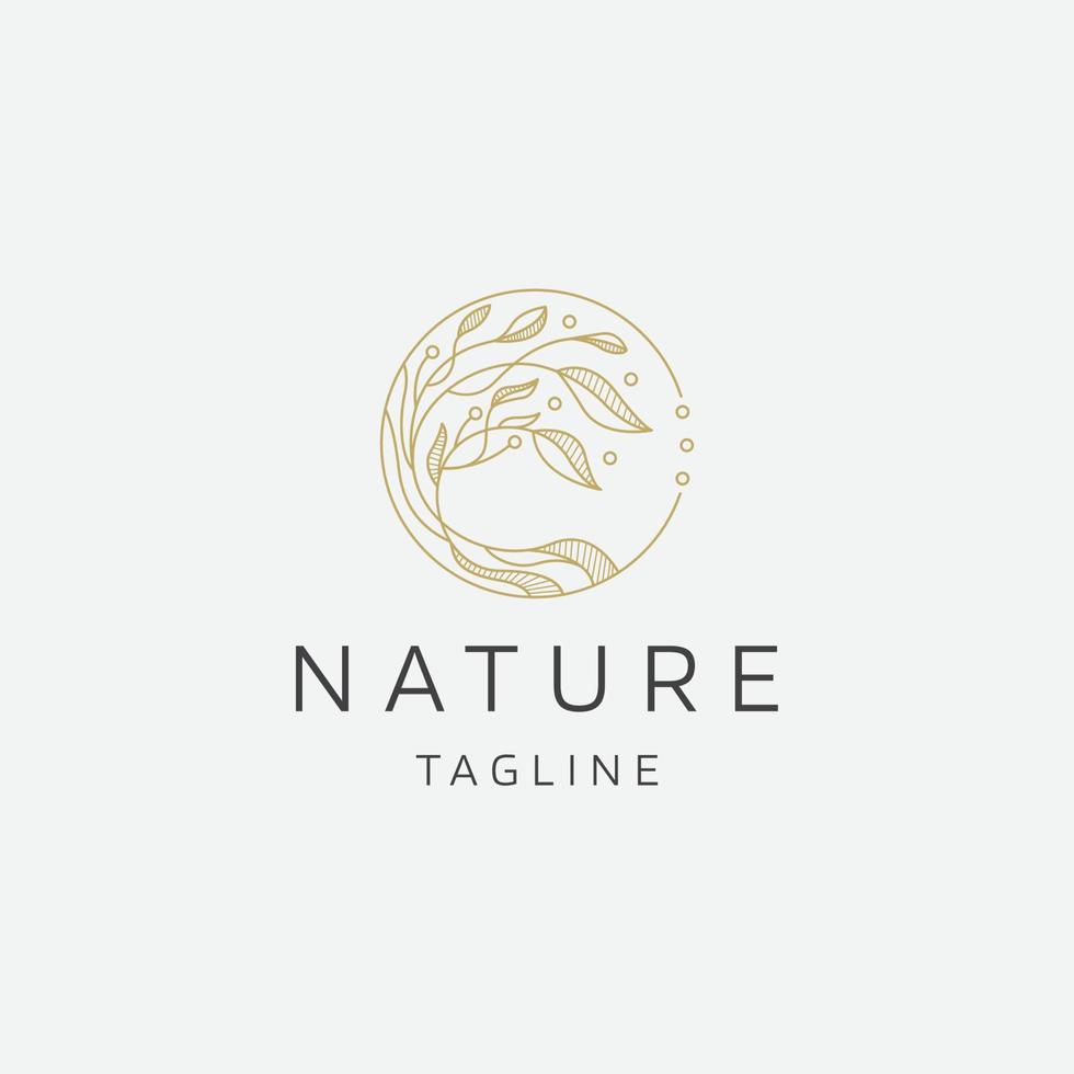 albero naturale fiore elegante colore oro linea arte logo icona modello design piatto illustrazione vettoriale