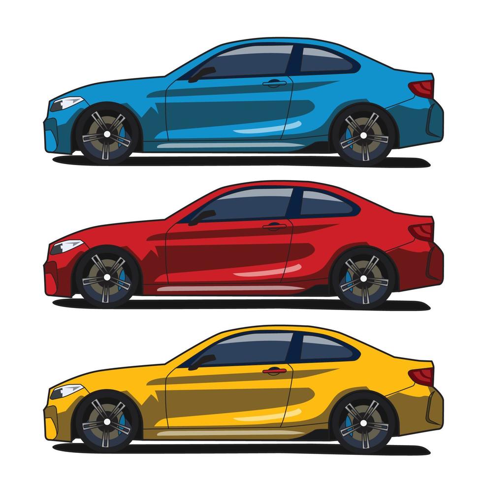 berlina auto colore set vista laterale disegno vettoriale