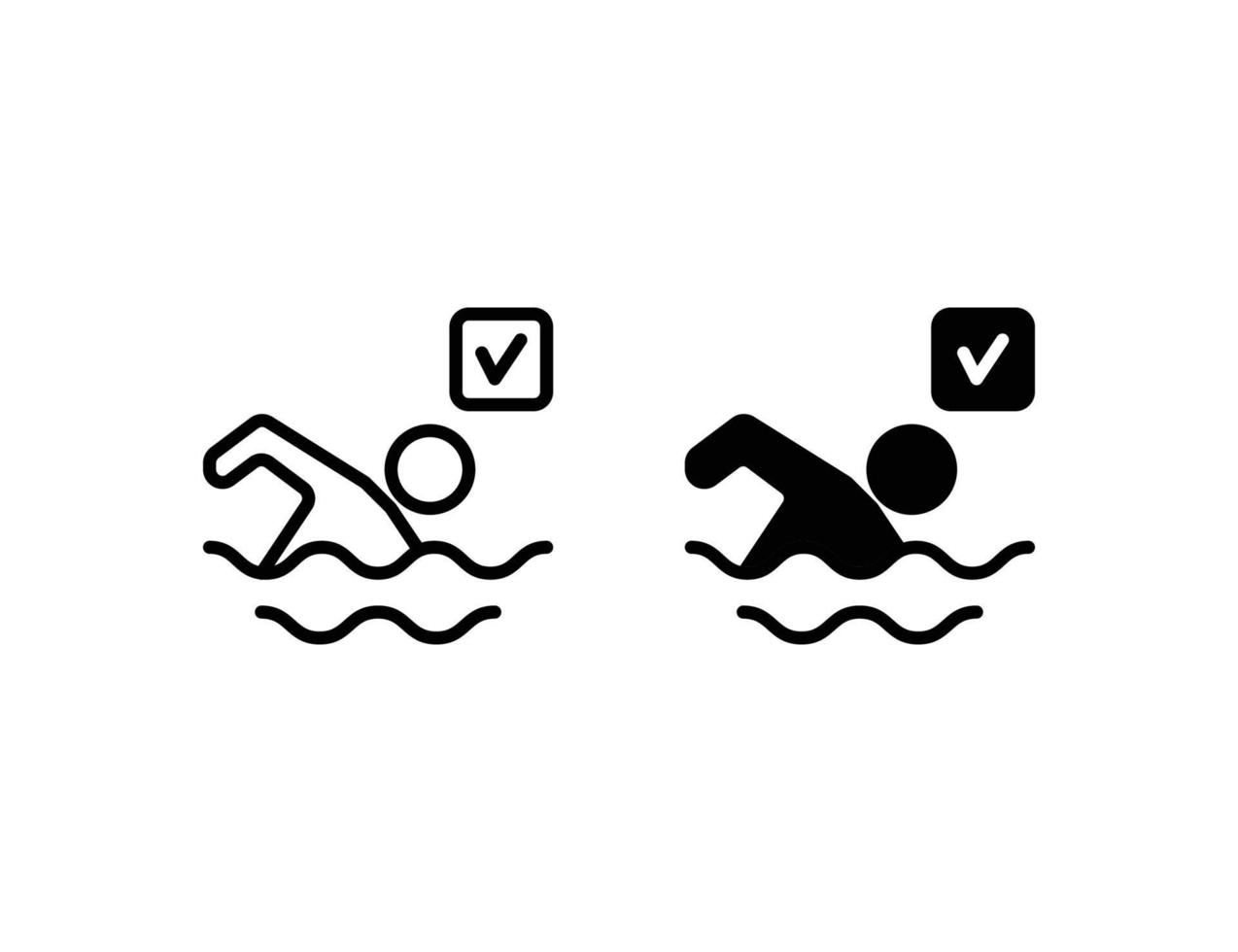 icone di nuoto. icona del contorno e icona solida vettore