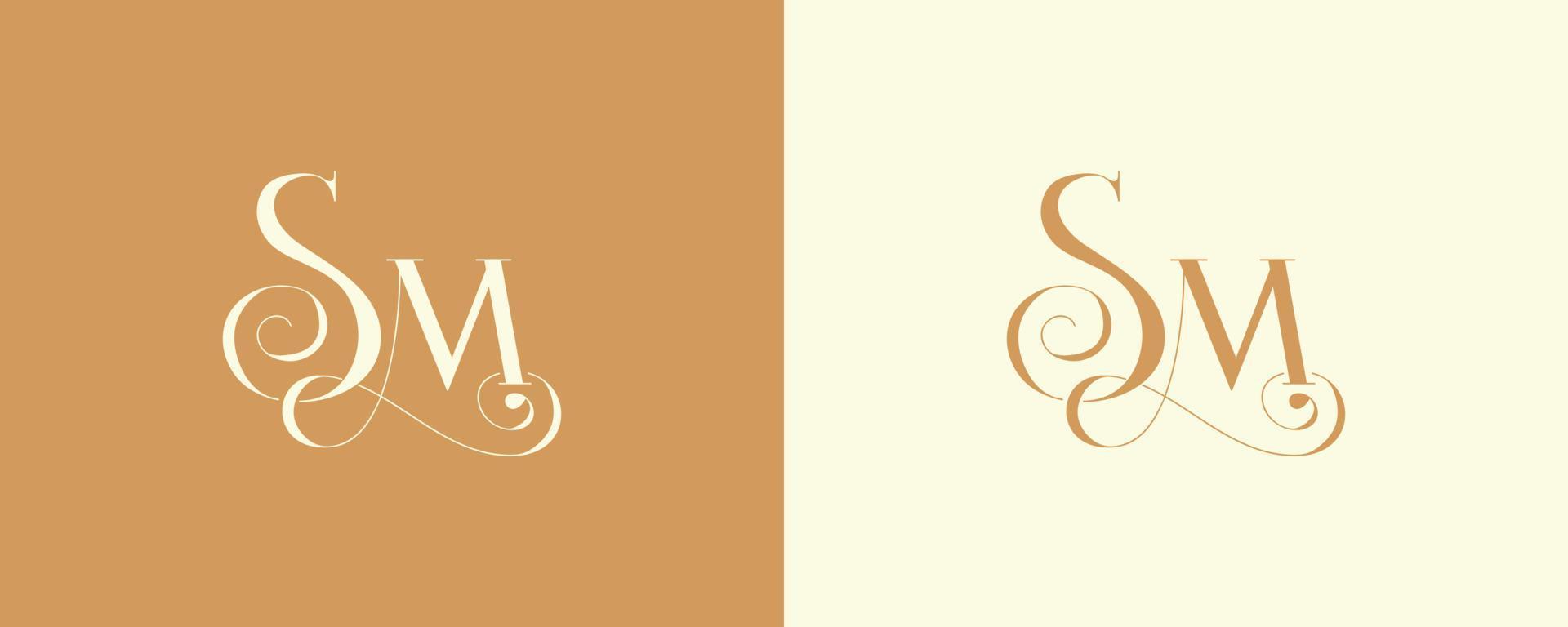 logo elegante. cosmetici, spa, salone di bellezza, decorazione, logo boutique. a base di erbe, foglia, icona della natura. design del logo del monogramma sm. vettore