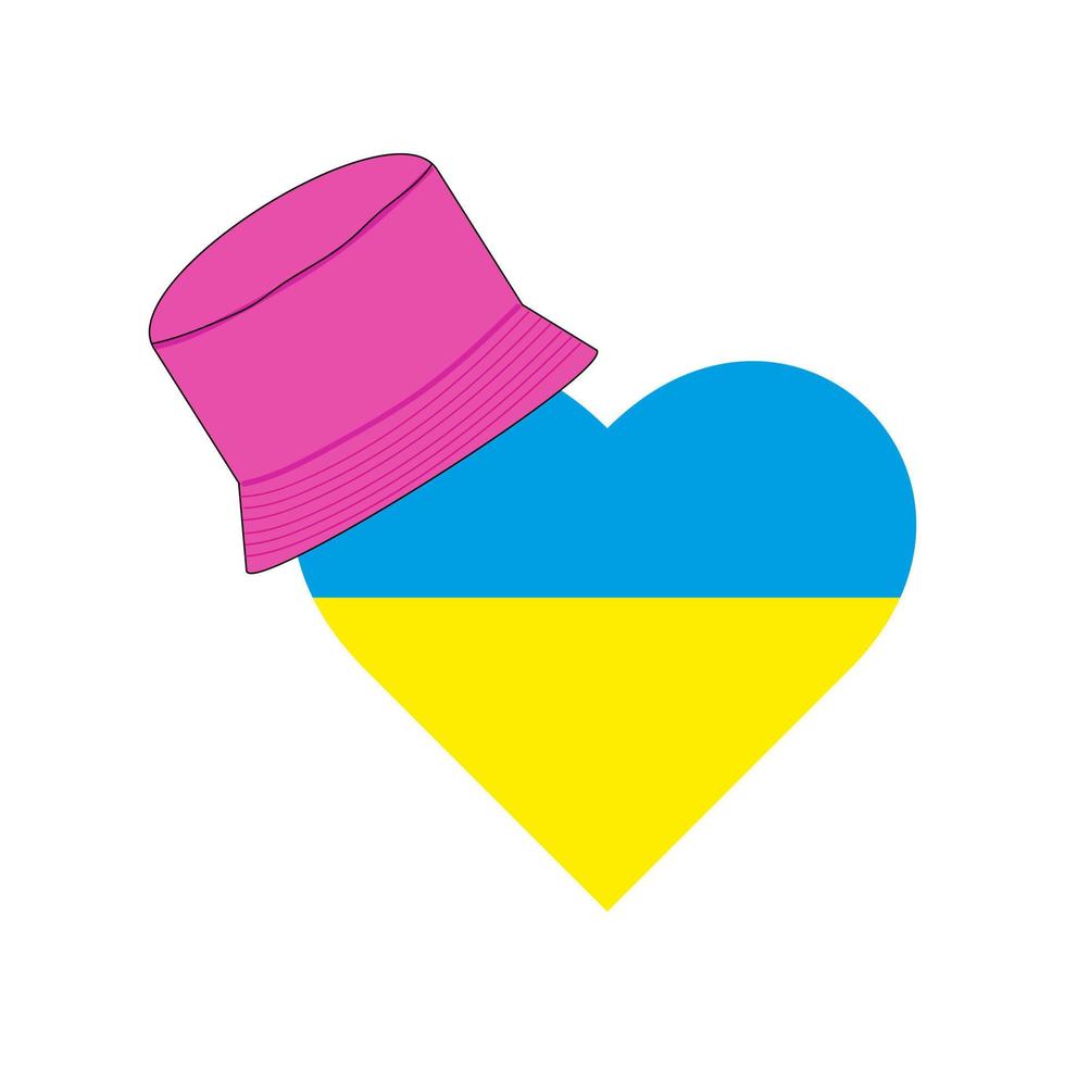 bandiera del cuore dell'ucraina con cappello panama rosa vettore