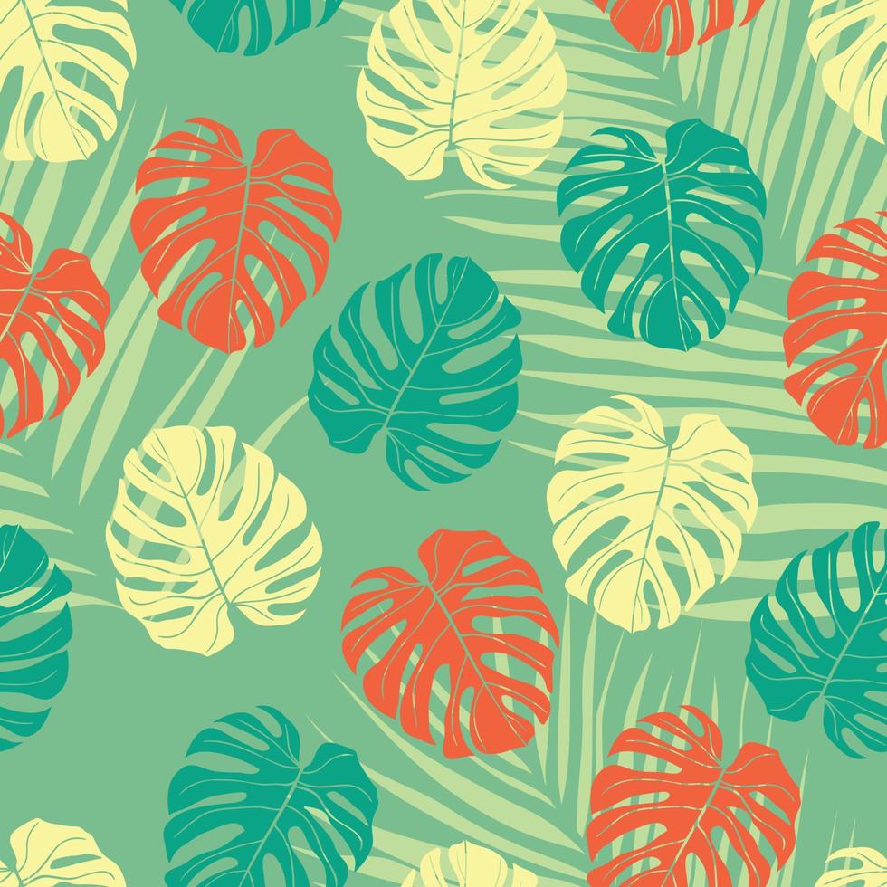 la bella monstera tropicale lascia il disegno del modello senza cuciture. foglie tropicali sullo sfondo della natura. illustrazione brasiliana alla moda. design primaverile ed estivo per tessuti, stampe, carta da imballaggio. vettore