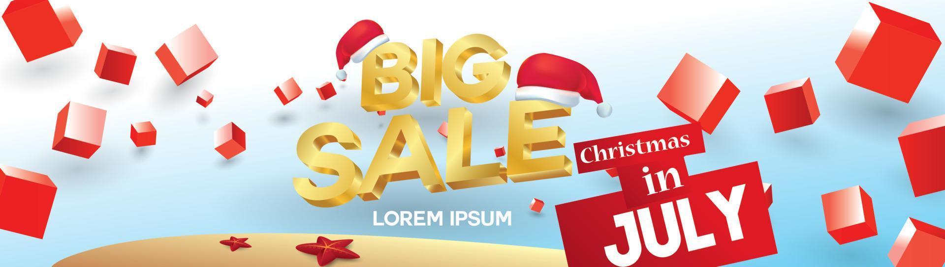 natale a giugno, luglio, agosto, per poster, marketing, pubblicità, saldi estivi, banner in estate con offerta di sconto spazio copia vettore