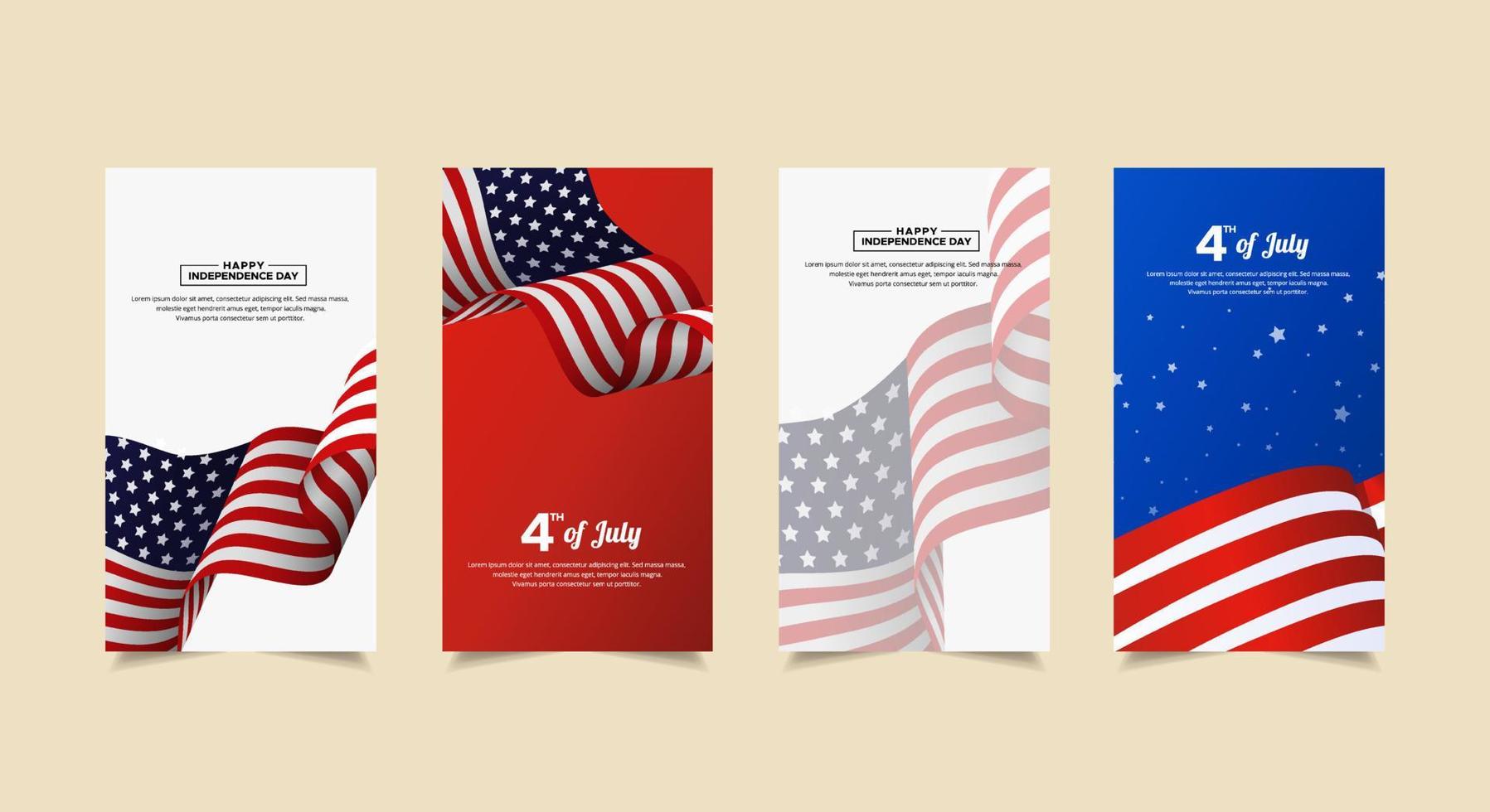 raccolta di storie del modello di progettazione del giorno dell'indipendenza americana. Sfondo del giorno dell'indipendenza del 4 luglio. vettore