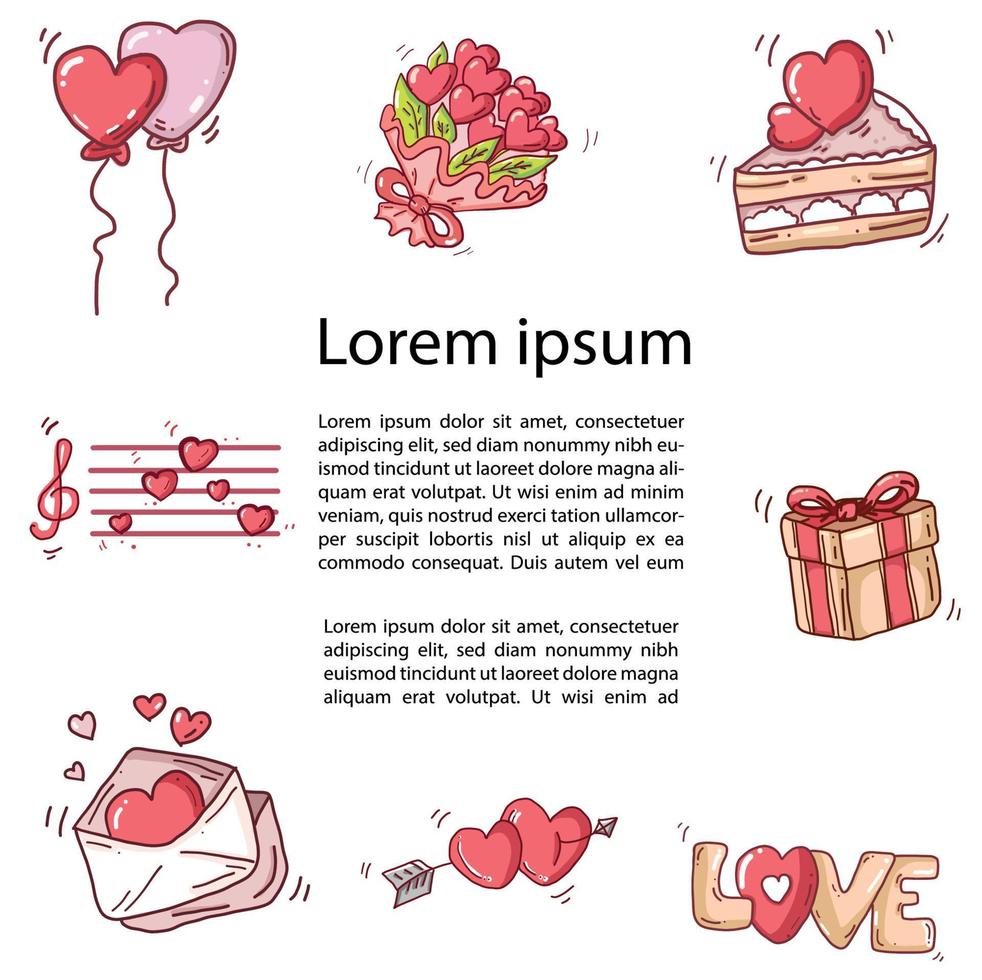 carta di san valentino con elementi di amore e cuore. vettore