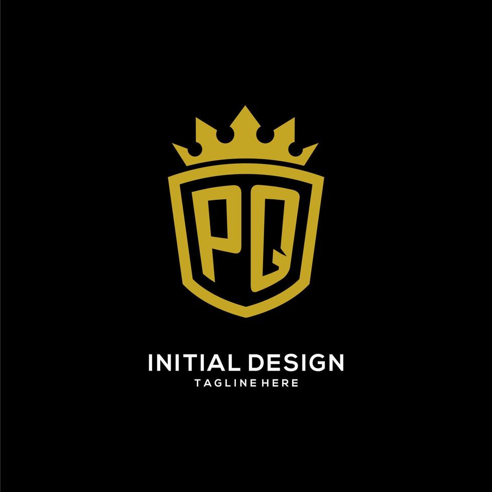 iniziale pq logo scudo corona stile, design elegante di lusso con monogramma logo vettore