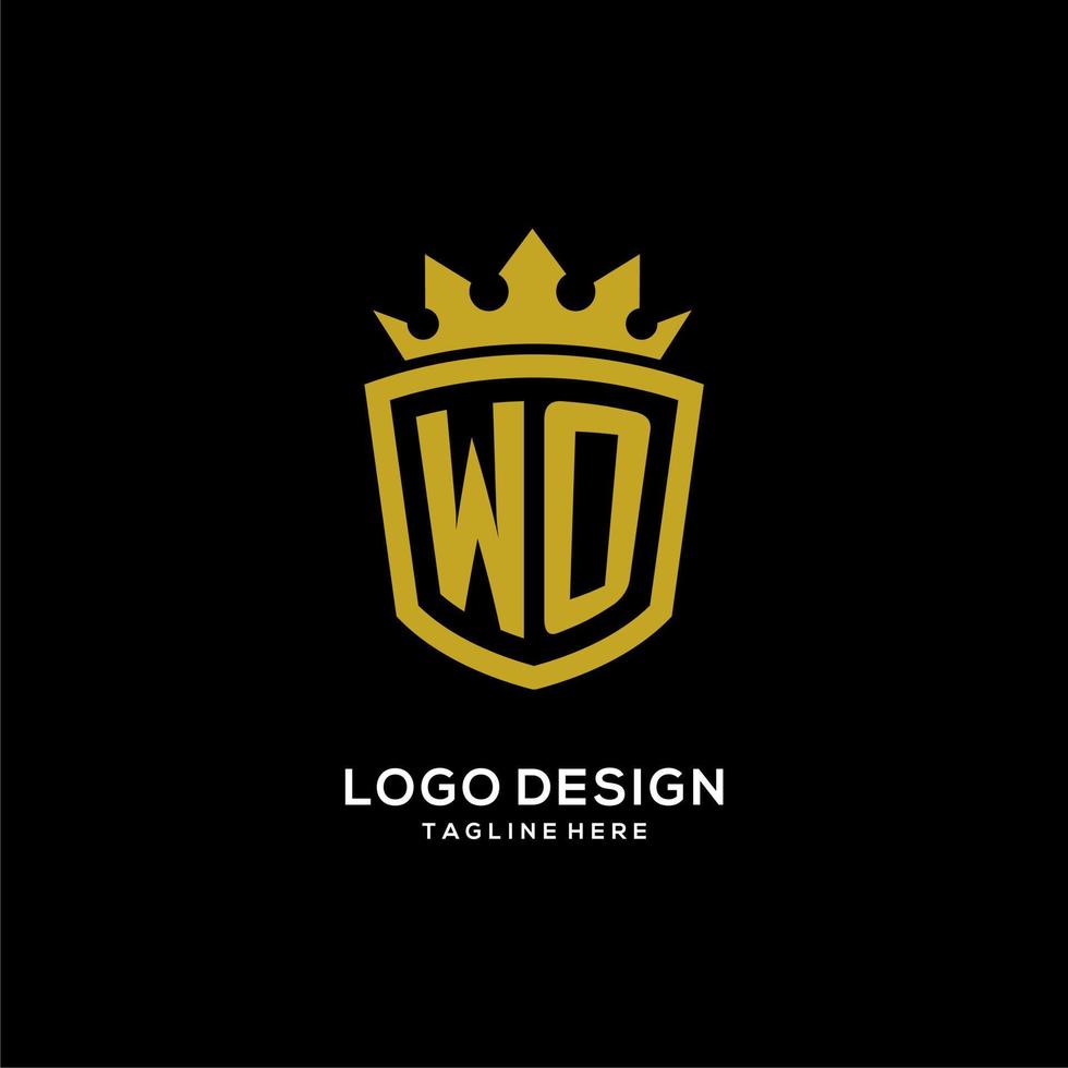 iniziale wo logo scudo corona stile, design di lusso elegante logo monogramma vettore