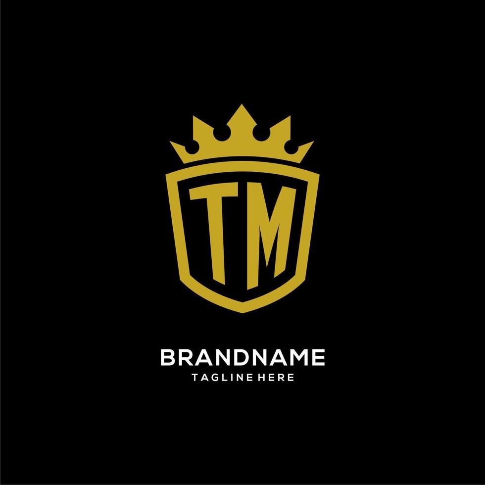 iniziale tm logo scudo corona stile, design elegante di lusso con monogramma logo vettore