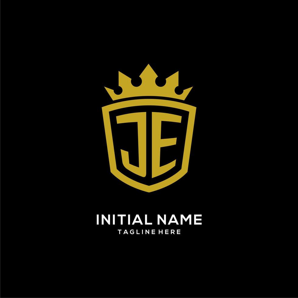 iniziale je logo scudo corona stile, design di lusso elegante logo monogramma vettore