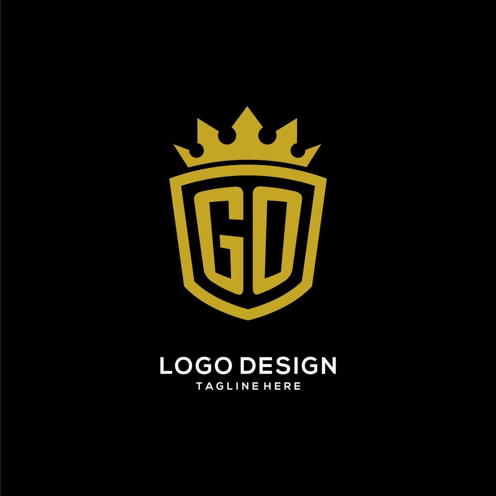 logo iniziale go scudo corona stile, design elegante di lusso con monogramma logo vettore