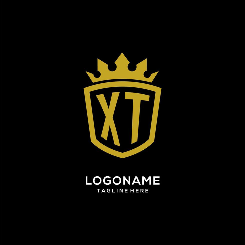 iniziale logo xt scudo corona stile, design elegante di lusso con monogramma logo vettore