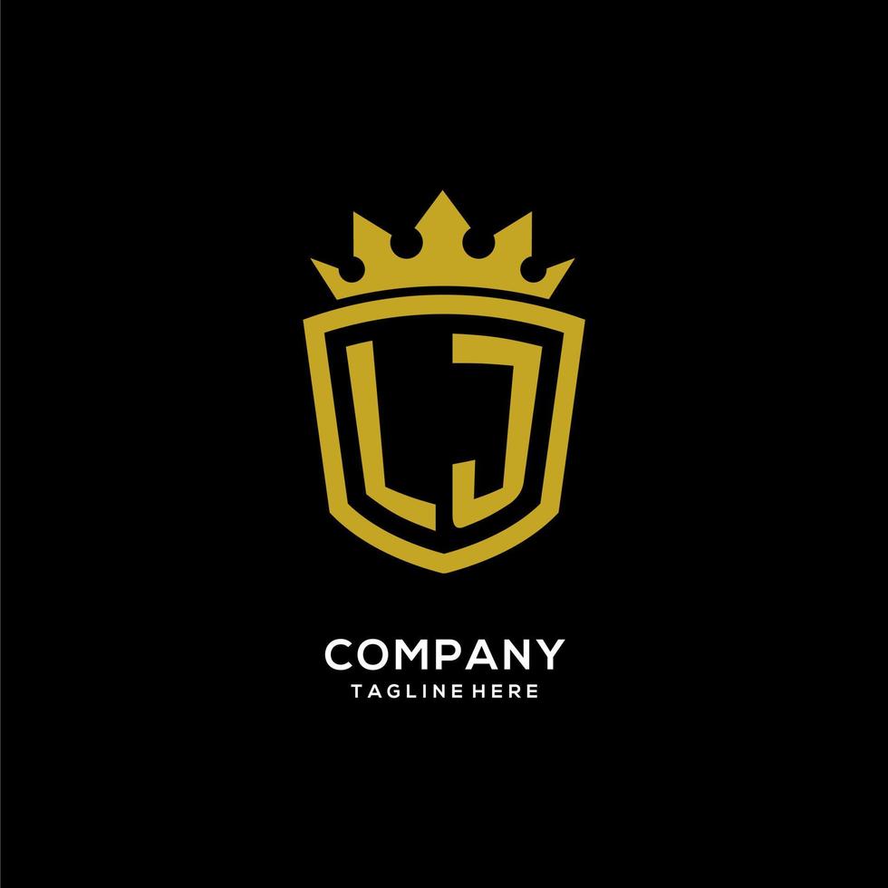iniziale lj logo scudo corona stile, design elegante di lusso con monogramma logo vettore