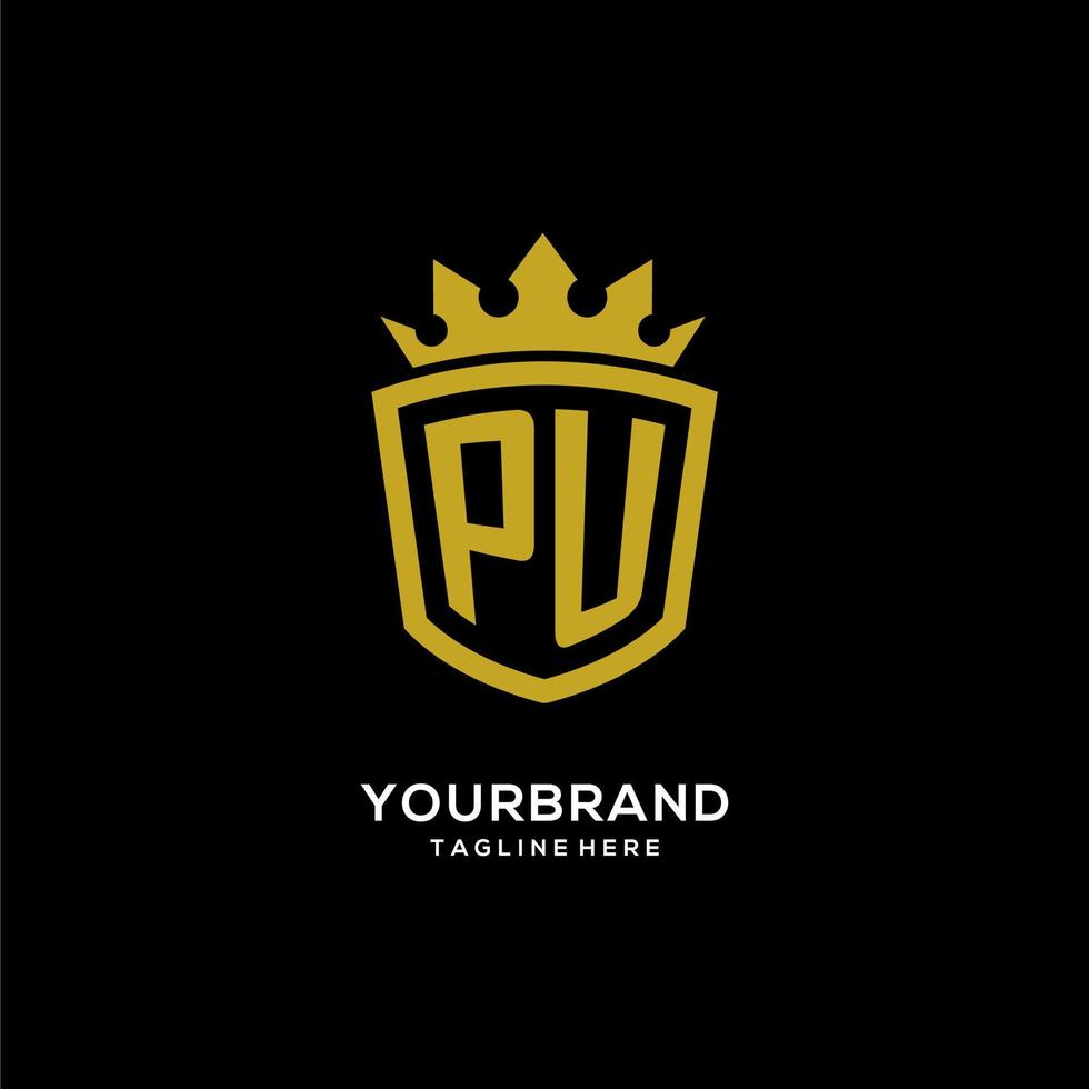 stile della corona dello scudo del logo dell'unità di elaborazione iniziale, design elegante del logo del monogramma di lusso vettore