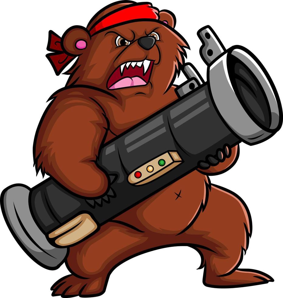 l'orso pazzo sta sparando con la bomba bazooka vettore