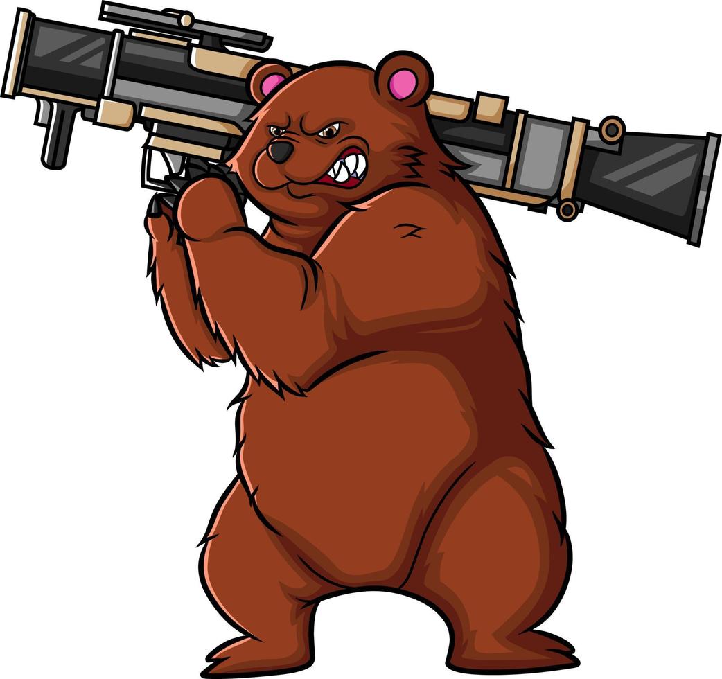 l'orso pazzo con la bomba bazooka vettore