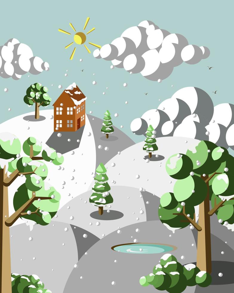 vettore invernale, illustrazione del paesaggio naturale