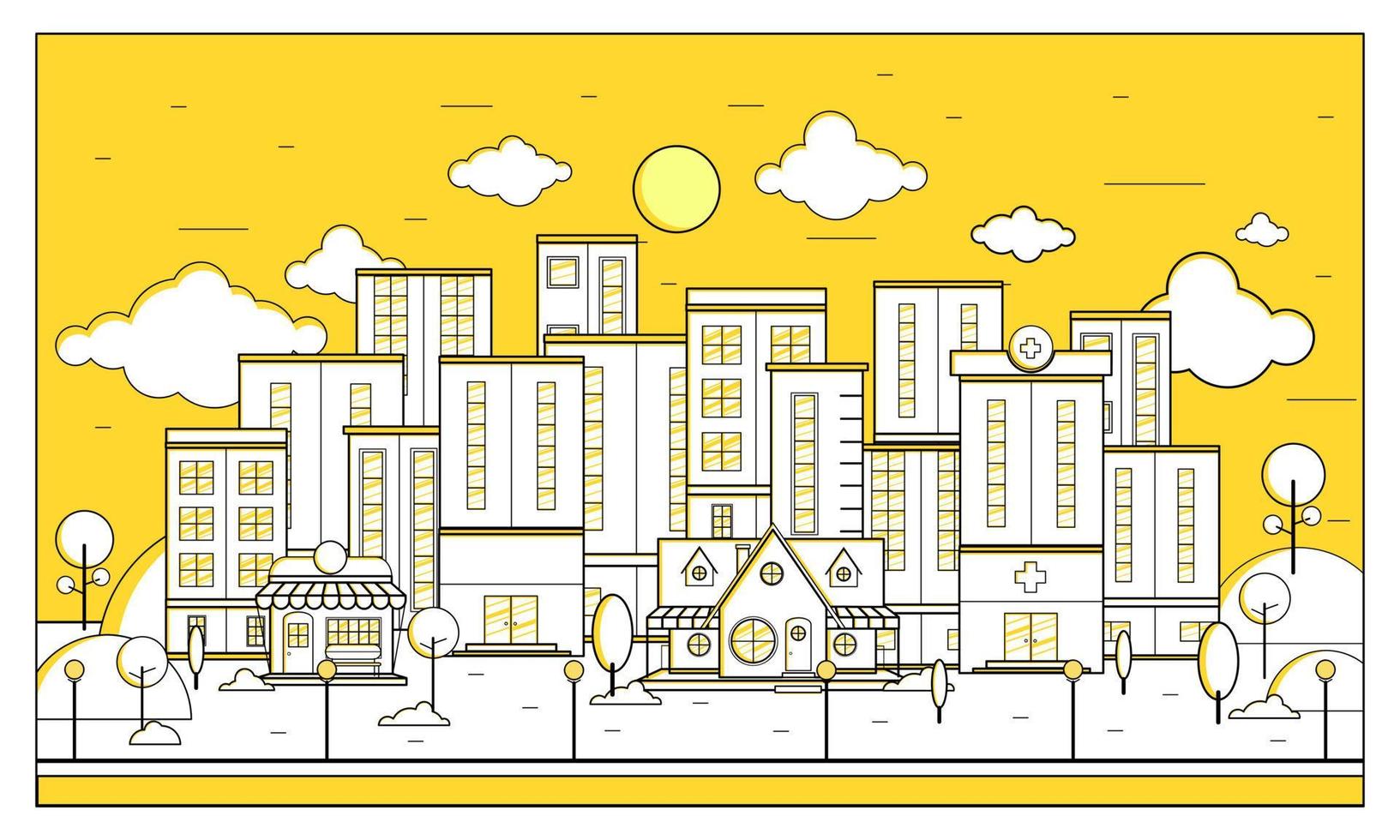 illustrazione vettoriale di design piatto in stile edificio della città