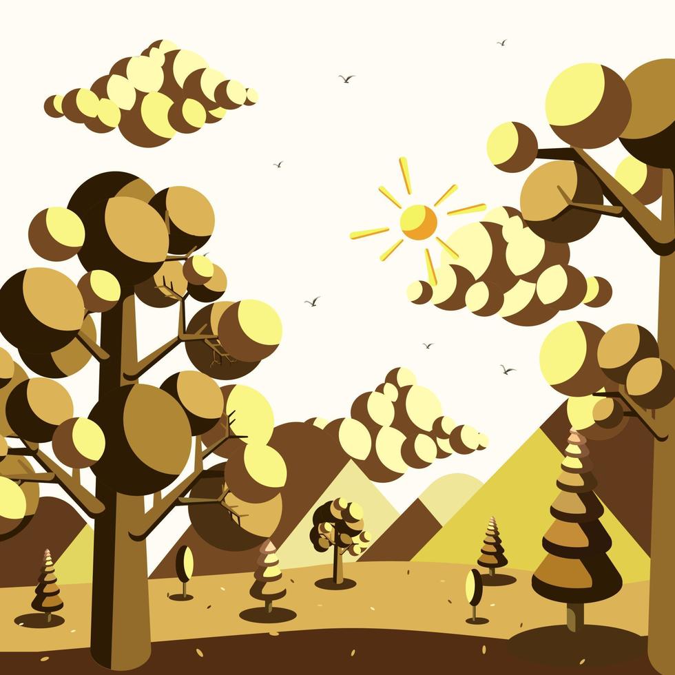 vettore di illustrazione del pomeriggio del paesaggio della foresta naturale, design per la natura a tema