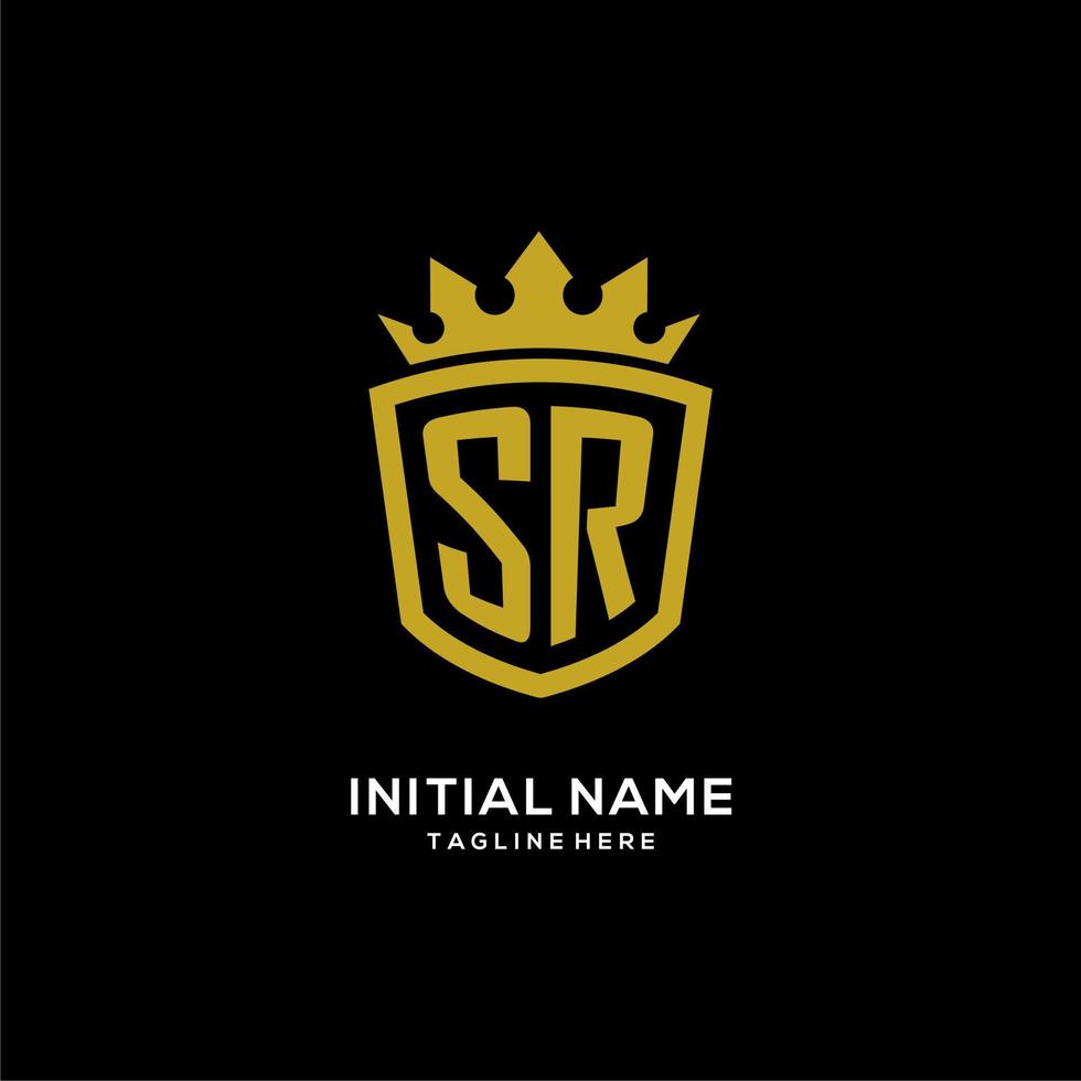 iniziale sr logo scudo corona stile, design elegante di lusso con monogramma logo vettore