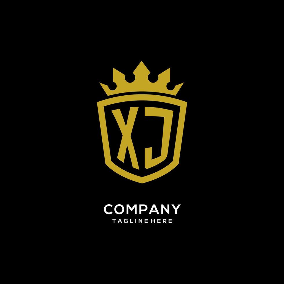 iniziale xj logo scudo corona stile, design di lusso elegante logo monogramma vettore