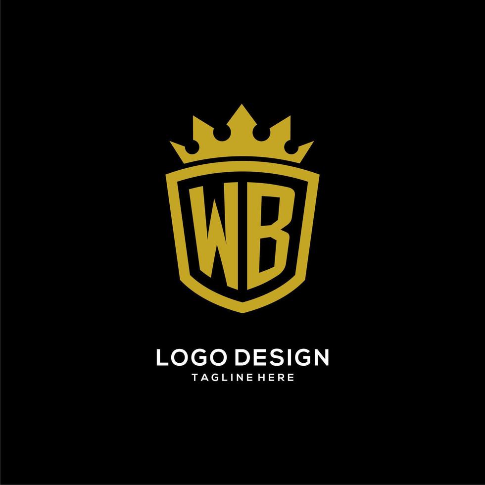 logo wb iniziale scudo corona stile, design elegante di lusso con logo monogramma vettore