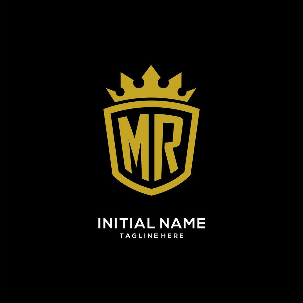 iniziale mr logo scudo stile corona, design elegante e lussuoso con logo monogramma vettore