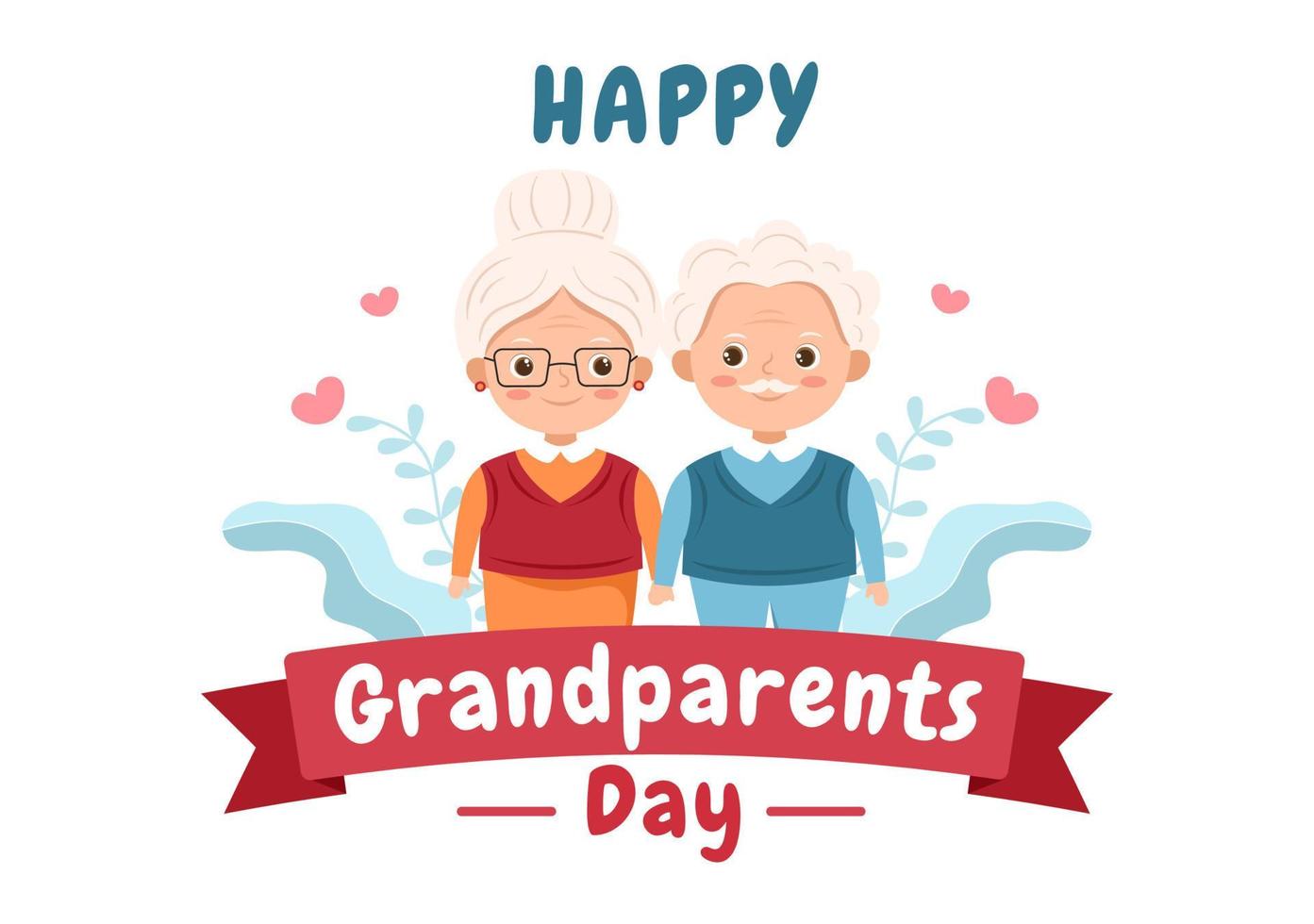 felice giorno dei nonni simpatico cartone animato illustrazione con coppia di anziani, decorazione floreale, nonno e nonna in stile piatto per poster o biglietto di auguri vettore