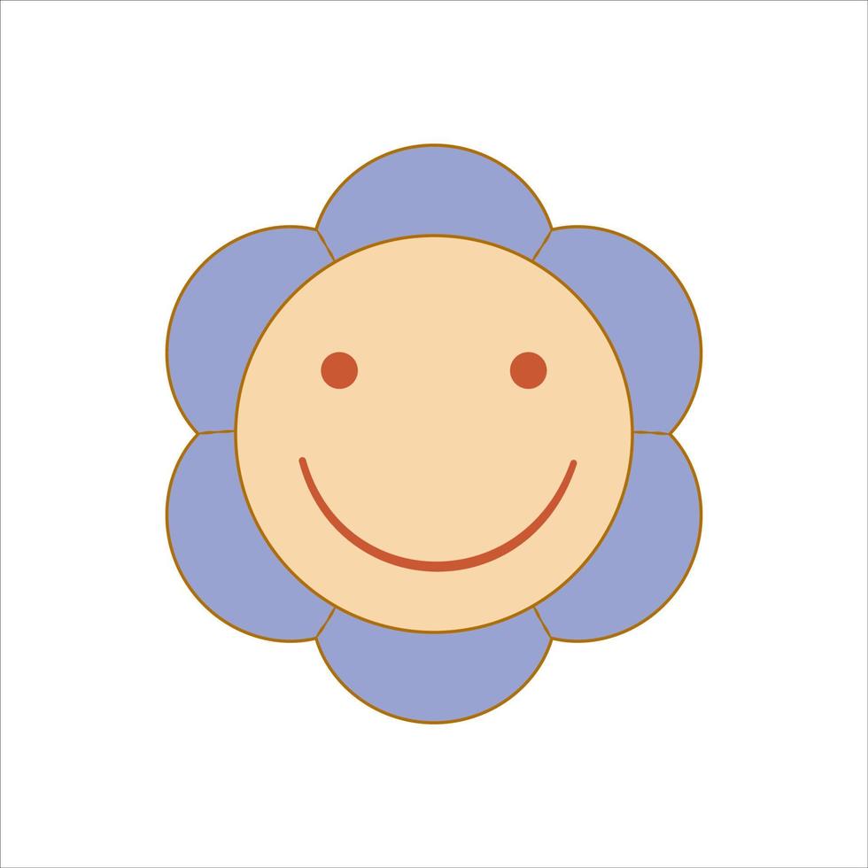 boho groovy fiore sorriso isolato su sfondo bianco. fiore retrò per un design hippie pastello. illustrazione vettoriale