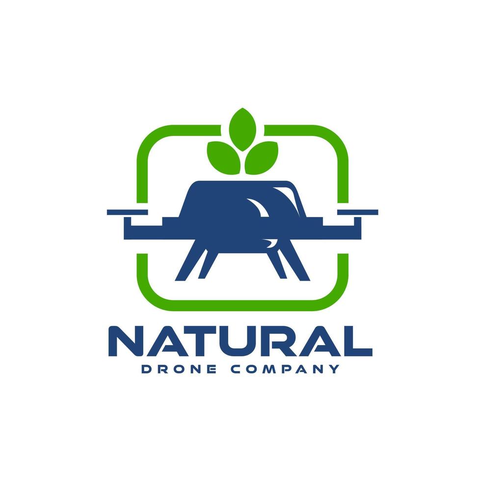 illustrazione di un drone con una forma a foglia in alto. logo per azienda di tecnologia dei droni. vettore