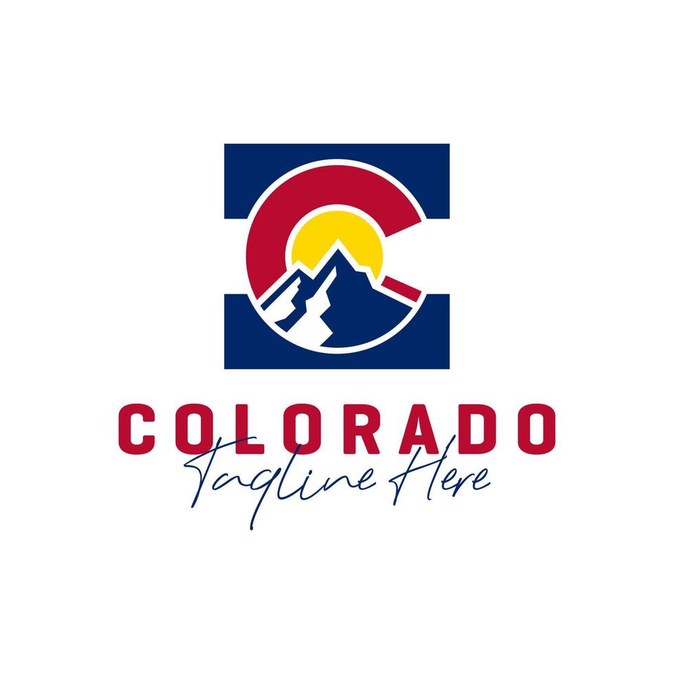 logo dell'illustrazione della montagna del colorado con la lettera c vettore