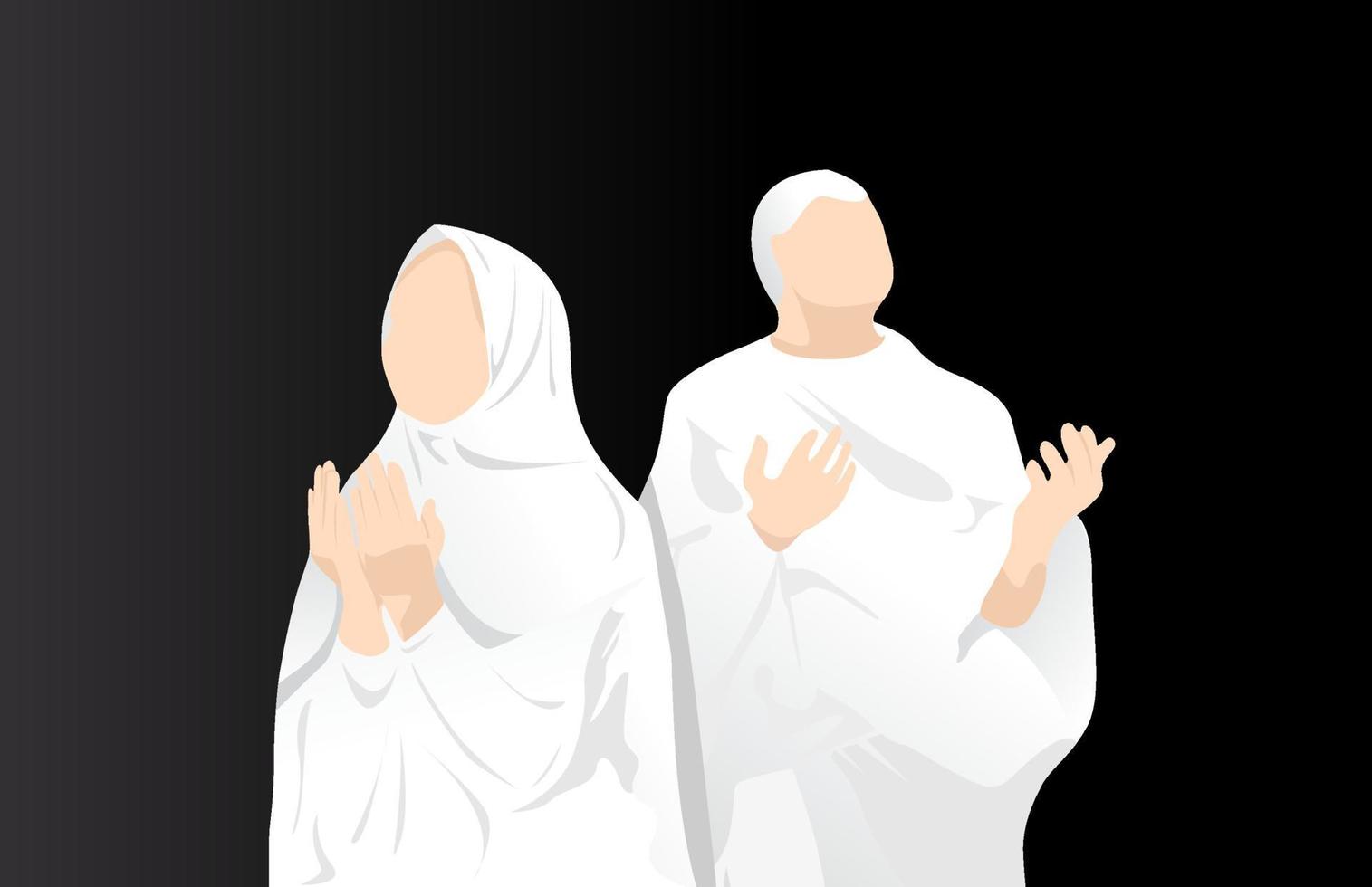 musulmano che prega insieme illustrazione vettoriale su sfondo nero