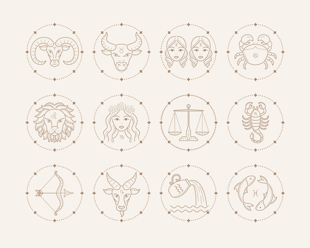 segni e simboli zodiacali. illustrazioni vettoriali di astrologia