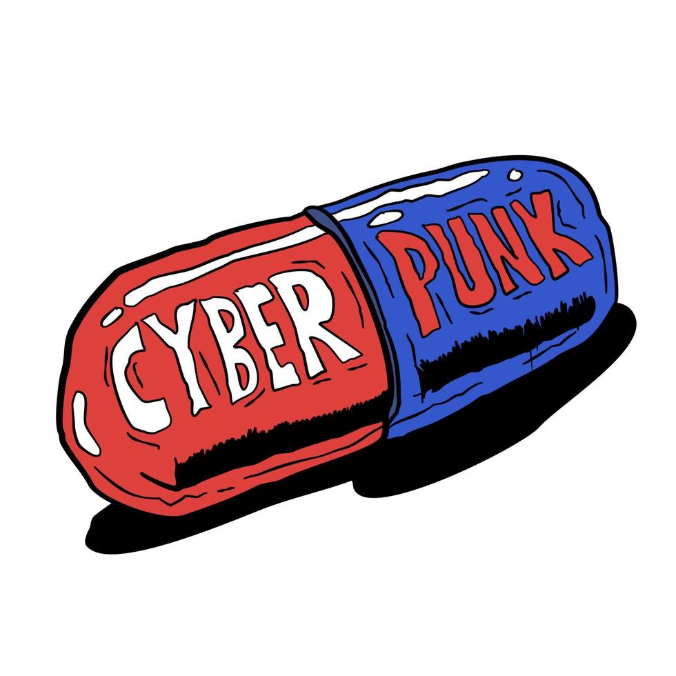 pillola cyber punk a due colori adatta per il design di t-shirt vettore