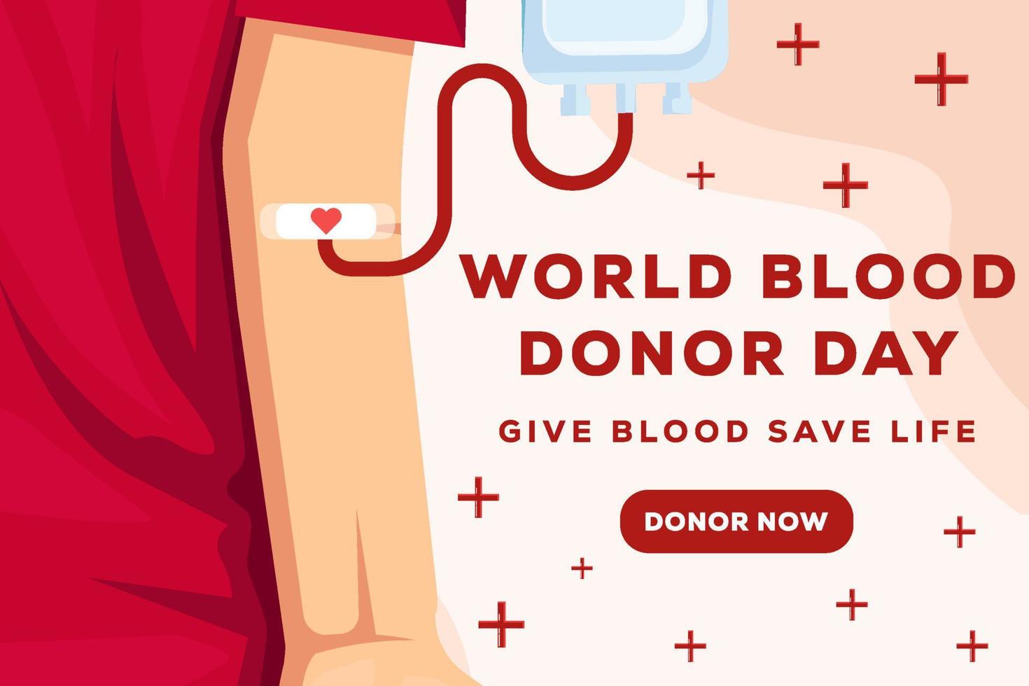 banner poster giornata mondiale del donatore di sangue con la donazione in camicia rossa vettore
