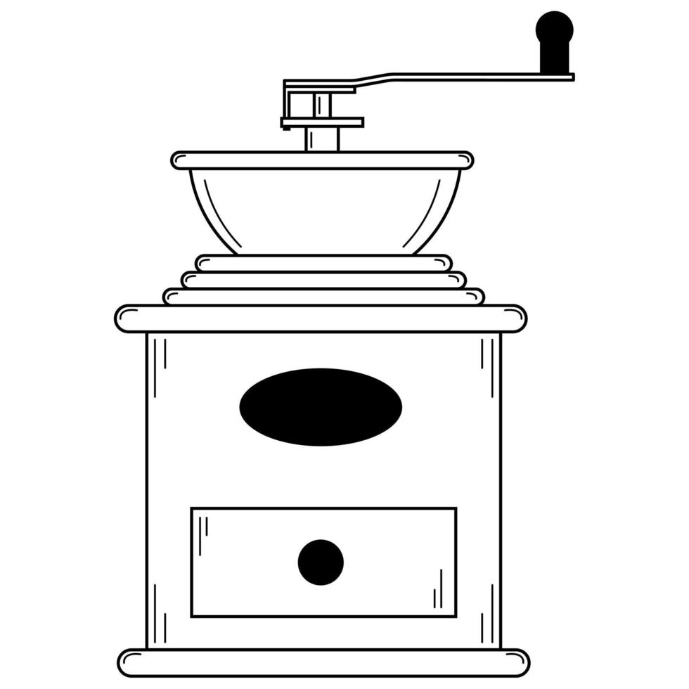 macinacaffè manuale disegnato a mano. strumento per macinare i chicchi di caffè. stile scarabocchio. schizzo. illustrazione vettoriale