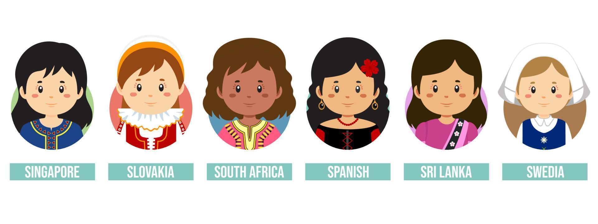 imposta avatar di ragazze con paesi diversi vettore