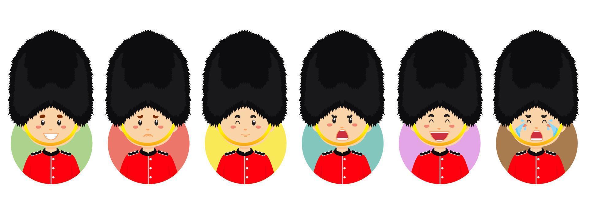 avatar britannico con varie espressioni vettore