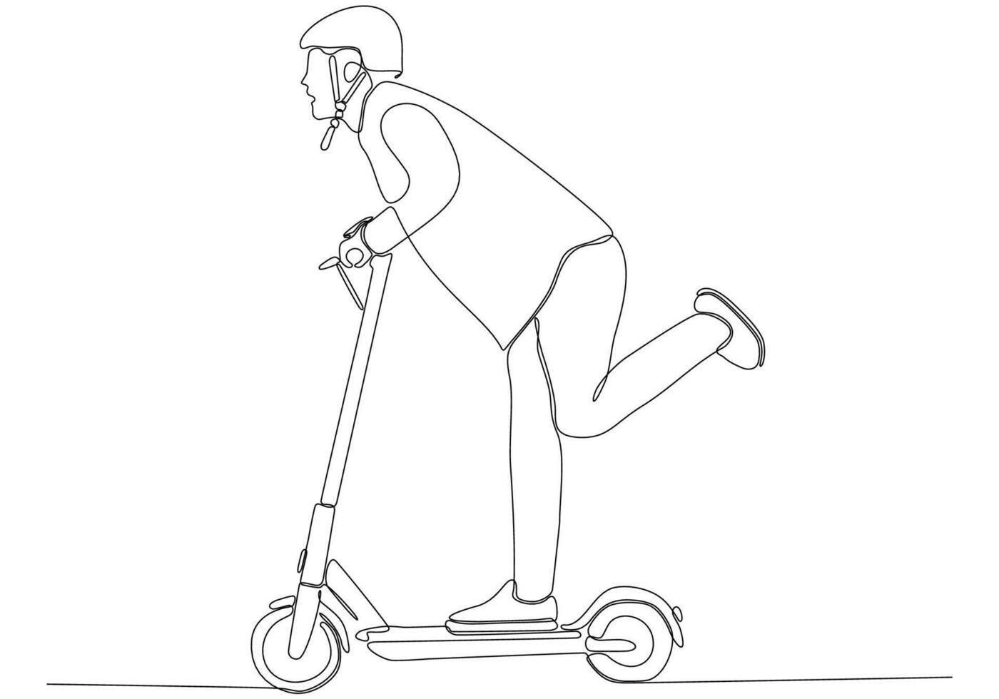 disegno a linea continua. bell'uomo su un'illustrazione vettoriale di scooter