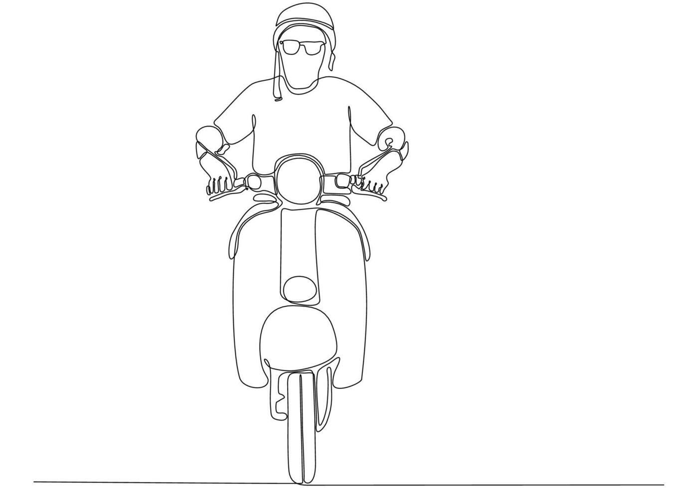 disegno a linea continua. bell'uomo su un'illustrazione vettoriale di scooter