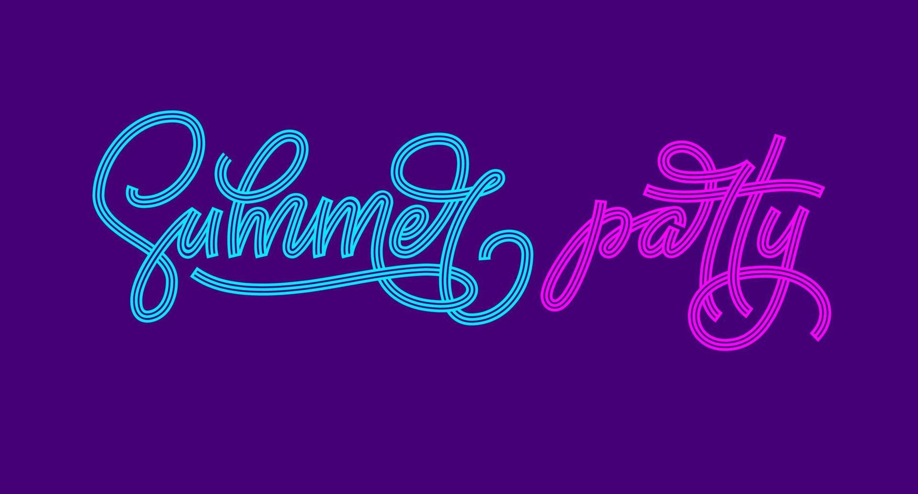 tipografia per feste estive. lettere rosa e blu con bagliore al neon ultravioletto. lettere vettoriali per banner, poster, volantini, biglietti, cartoline, copertine, brochure.