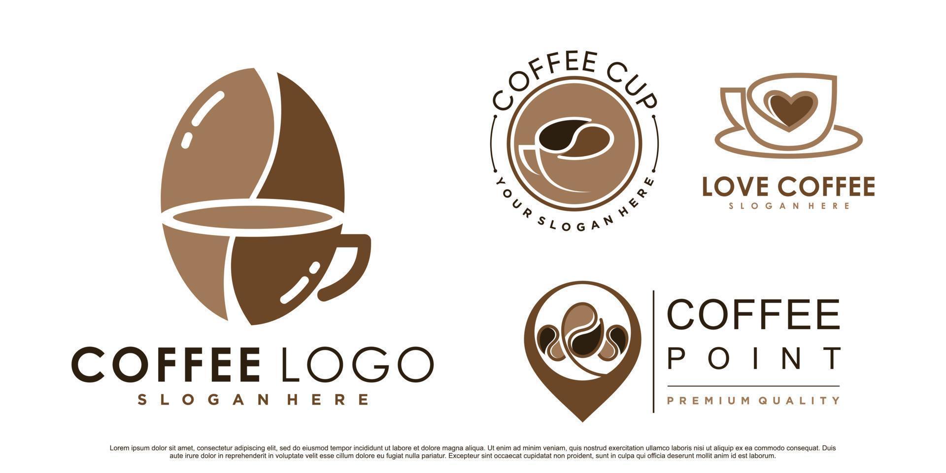 icona del caffè set logo e ispirazione per il design del logo della caffetteria con elemento creativo vettore premium