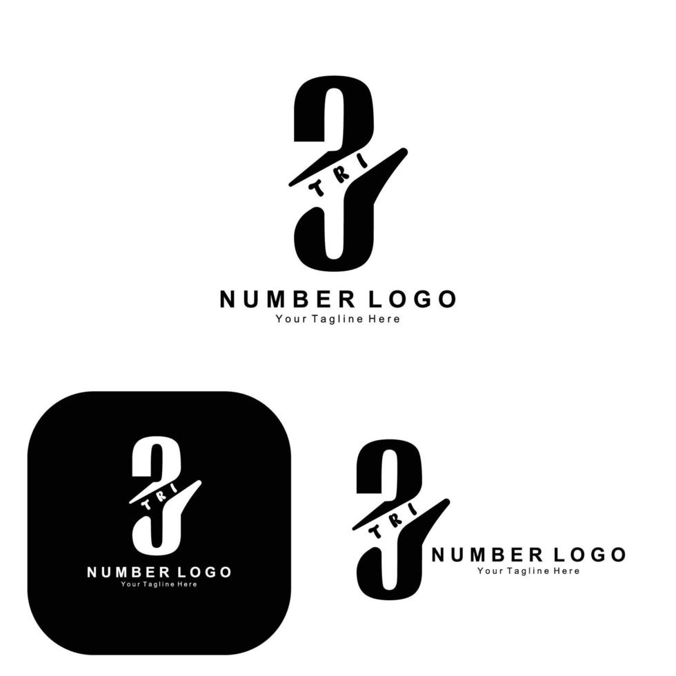 numero 3 tre logo design, vettore icona premium, illustrazione per azienda, banner, adesivo, marchio del prodotto