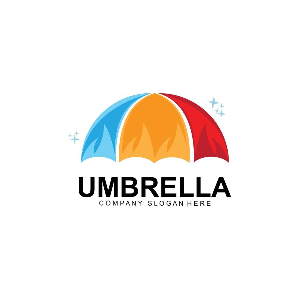 ombrello logo design, illustrazione vettoriale di equipaggiamento protettivo dalla pioggia