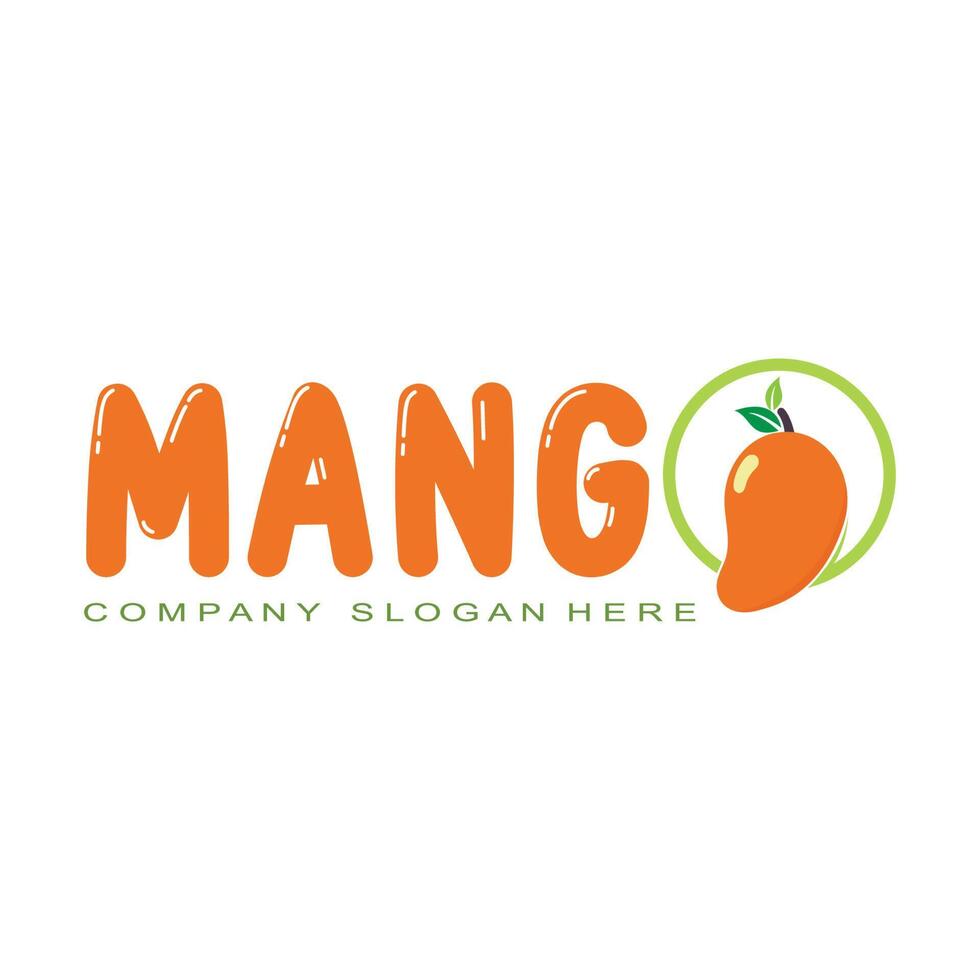 illustrazione vettoriale del logo del mango, frutta fresca, coltivata in giardino, l'arancia è dolce e fresca