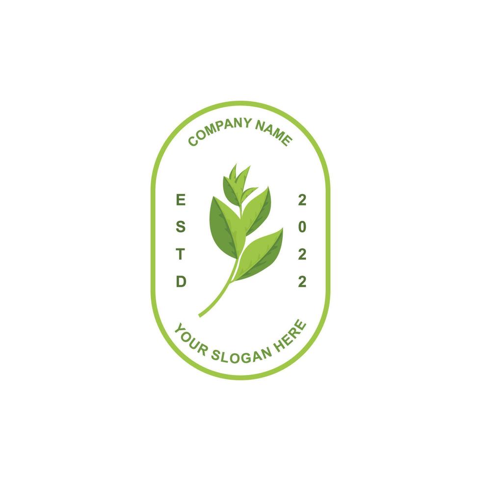 design del logo del tè, icona della bevanda vettoriale dalle foglie verdi, per la salute