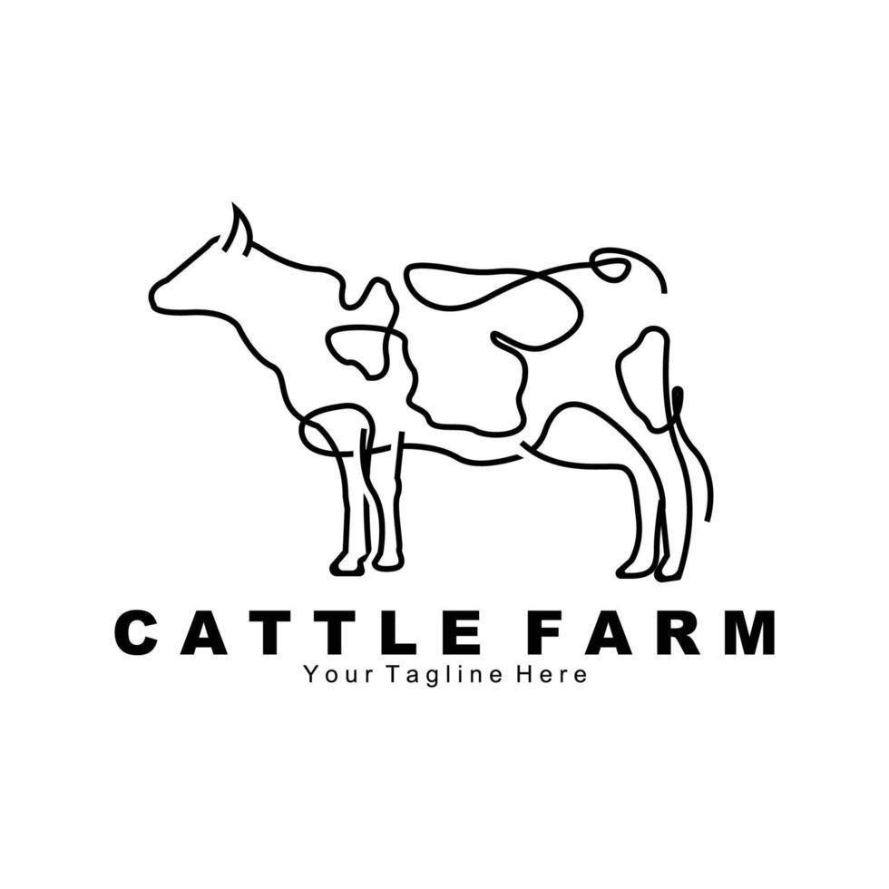 logo animale di mucca, allevamento di bovini, disegno di illustrazione di animali da allevamento di latte vettore