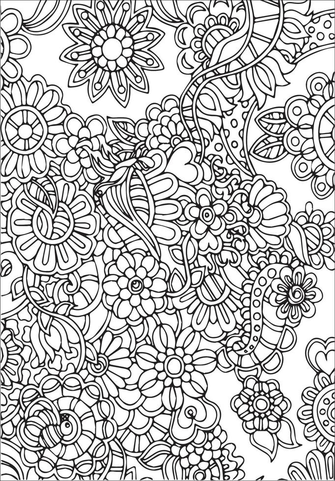 sfondo di doodle di fiori. pagina da colorare. libro da colorare per adulti vettore